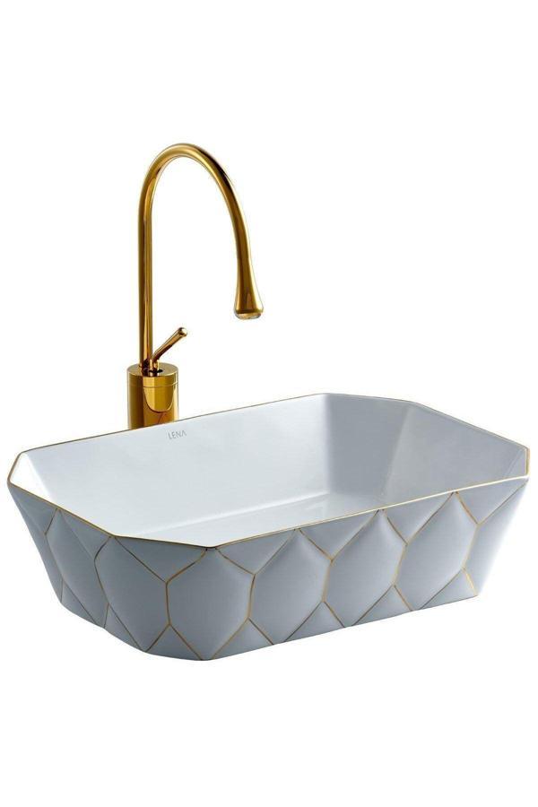 Lena E-8141 Gold&Beyaz Porselen Çanak Lavabo - Image 1