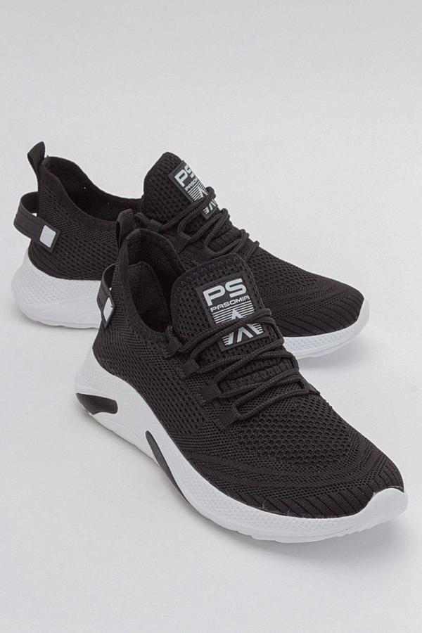 Erkek Sneaker Casual Rahat Bağcıklı Fileli Triko Spor Ayakkabı 2003-101-0003 Siyah-Beyaz-41 - Image 1