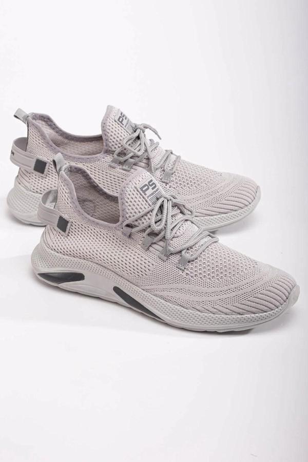 Erkek Sneaker Casual Rahat Bağcıklı Fileli Triko Spor Ayakkabı 2003-101-0003 Gri-42 - Image 1