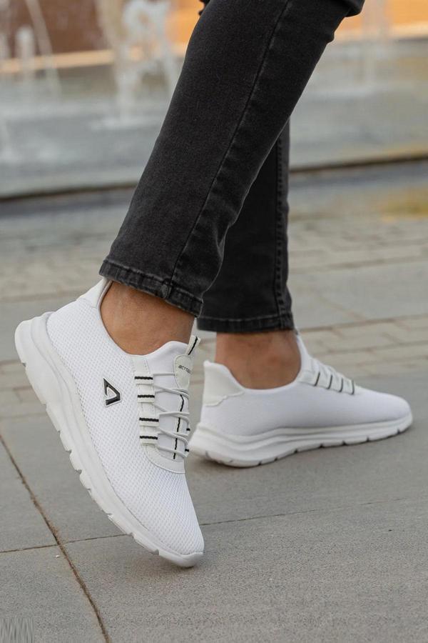 Erkek Sneaker Casual Rahat Bağcıksız Fileli Spor Ayakkabı 2003-101-0002 Beyaz-41 - Image 1