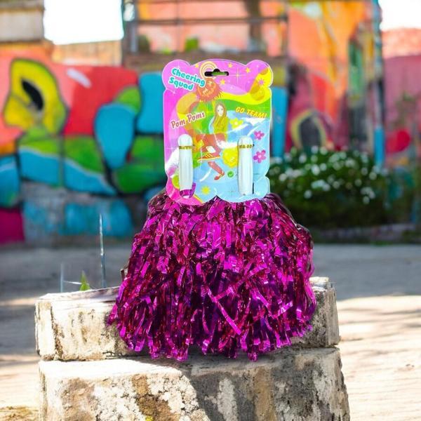 2 ÇİFT 4 ADET KOYU PEMBE PONPON 23 NİSAN GÖSTERİ PONPONU PEMBE PARLAK PONPON PEMBE METALİK PONPON - Image 1