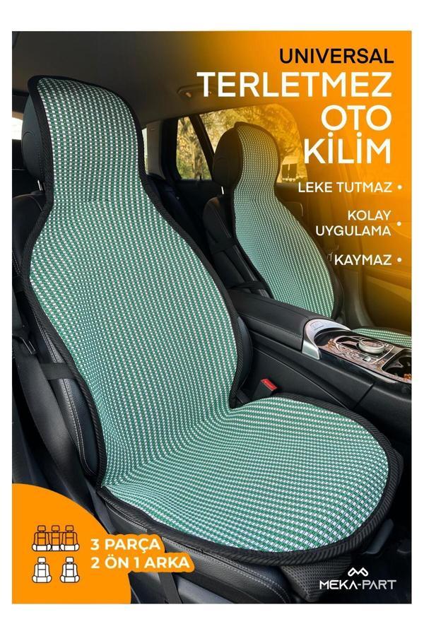 Trend Oto Koltuk Koruyucu Kılıf 3 Parça Universal Yeşil Beyaz 2+1 %100 Pamuk - Image 1