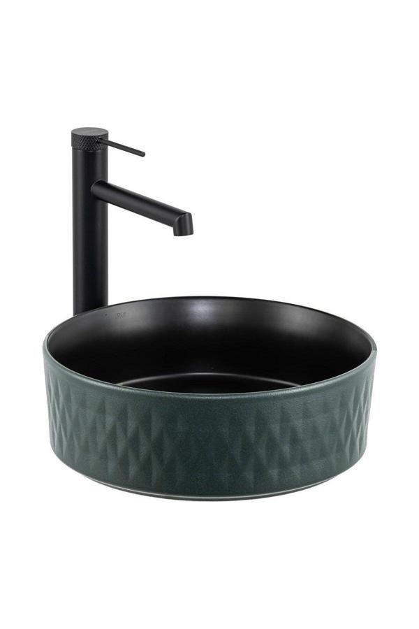 Lena Tezgahüstü Lavabo (Mat Yeşil-Siyah) E-W5001Ys - Image 1