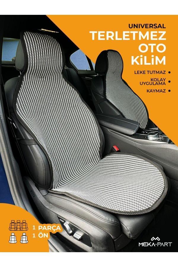 Trend Oto Koltuk Koruyucu Kılıf Tekli Çizgili Füme-Beyaz Universal 1 Parça Ön Koltuk Için - Image 1