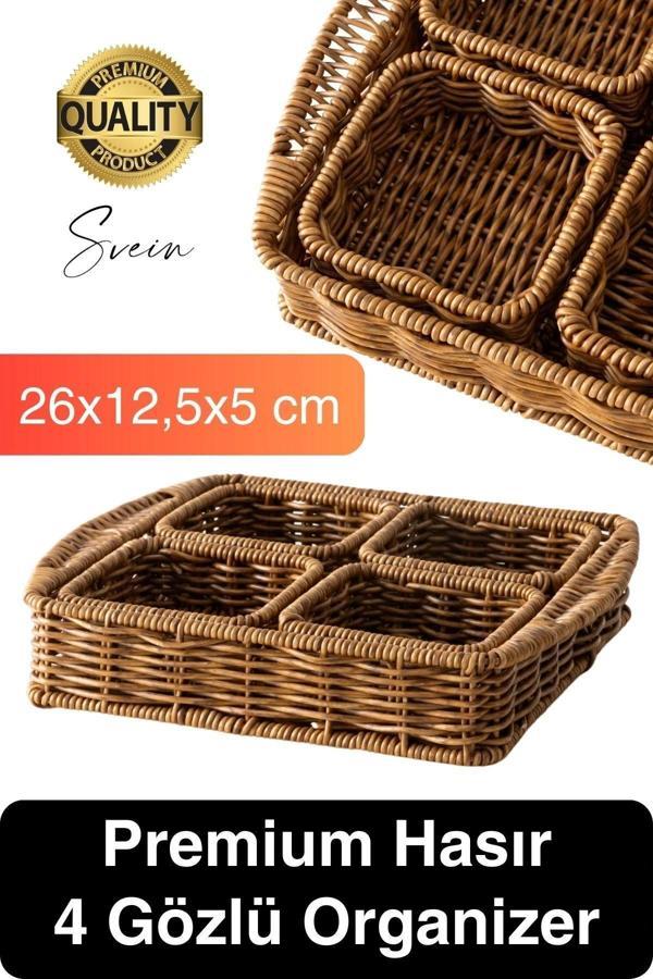 Benzersiz El Yapımı Hasır Dokuma Saklama Sepeti 4 Bölmeli Kozmetik Organizer Masaüstü Düzenleyici - Image 1