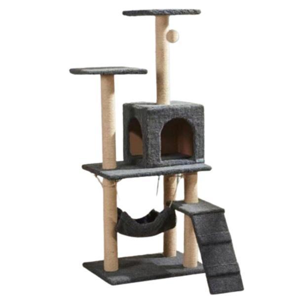 Reyo Pet B-07 Hamaklı Yuvalı Lüx Kedi Tırmalama Oyun Evi Antrasit - Image 1