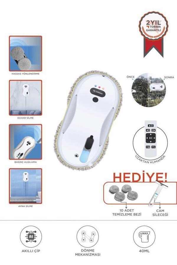 Torima S9 Beyaz Su Püskürtmeli Uzaktan Kumandalı Cam Pencere Temizleme Robotu - Image 1