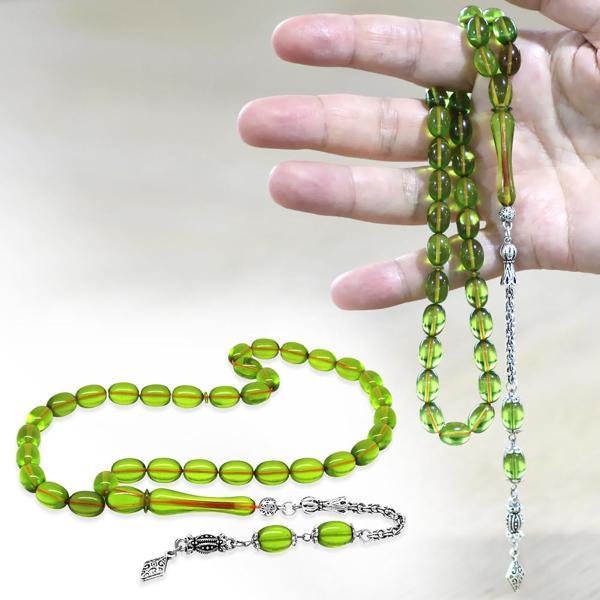 Kararmaz Metal Arnavut Zincir Püsküllü Sülün İmame Beyzi Kesim Yeşil Katalin Tesbih - Image 1