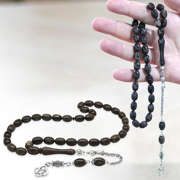 Kararmaz Metal Arnavut Zincir Püsküllü Sülün İmame Beyzi Kesim Gri - Siyah Katalin Tesbih - Image 1