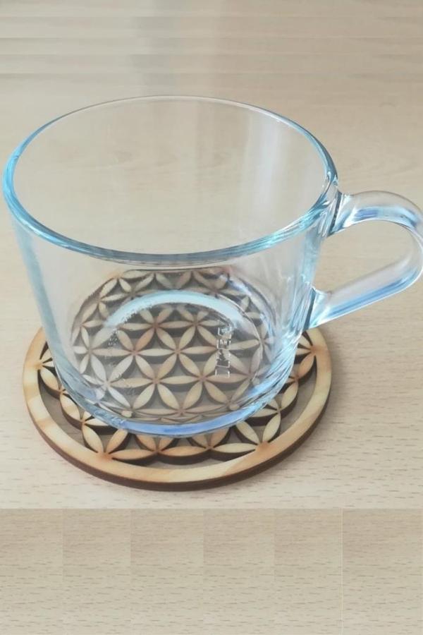 Ahşap Bardak Altlığı 6 lı Set Yaşam Çiçeği Bardak Altlığı - Image 1