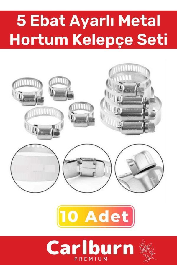 Özel Üretim Hortum Araç Bahçe Paslanmaz Çelik 5 Ebat 10 Adet Ayarlı Metal Kelepçe Seti - Image 1