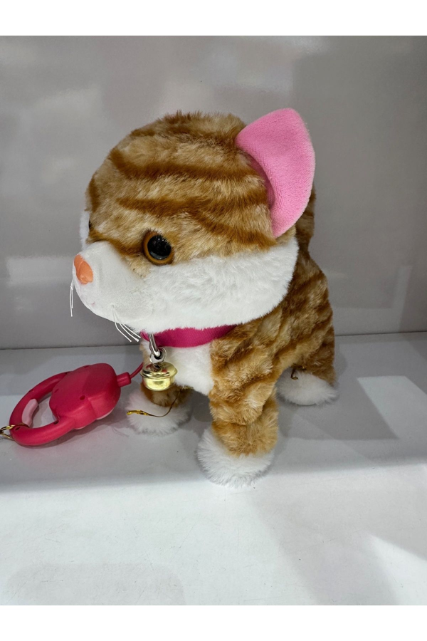Kedi Tasmalı Kumandalı Yürüyen Sevimli Kedi Peluş Kedi Tasmalı Kedi Sarı - Image 1