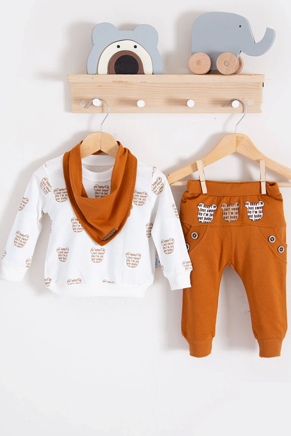 3-18 Ay Erkek Bebek Takımı Fularlı Baby 3'lü Turuncu - Image 1