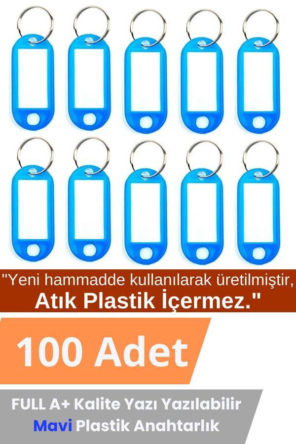 Plastik Anahtarlık Etiket Kimlik Isimlik Yazı Yazmalık Emlakçı Anahtarlığı Mavi Renkli 100 Adet - Image 1