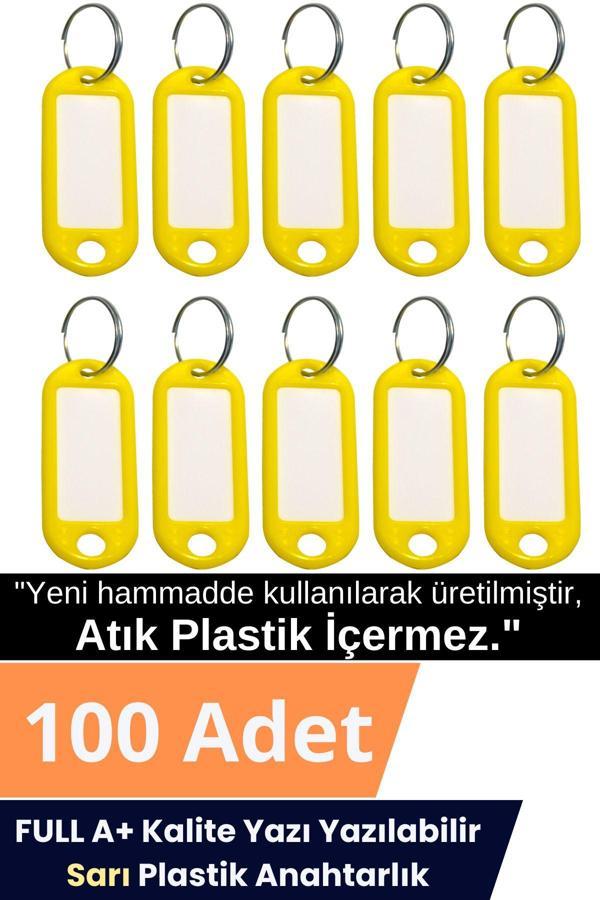 Plastik Anahtarlık Etiket Kimlik Isimlik Yazı Yazmalık Emlakçı Anahtarlığı Sarı Renkli 100 Adet - Image 1