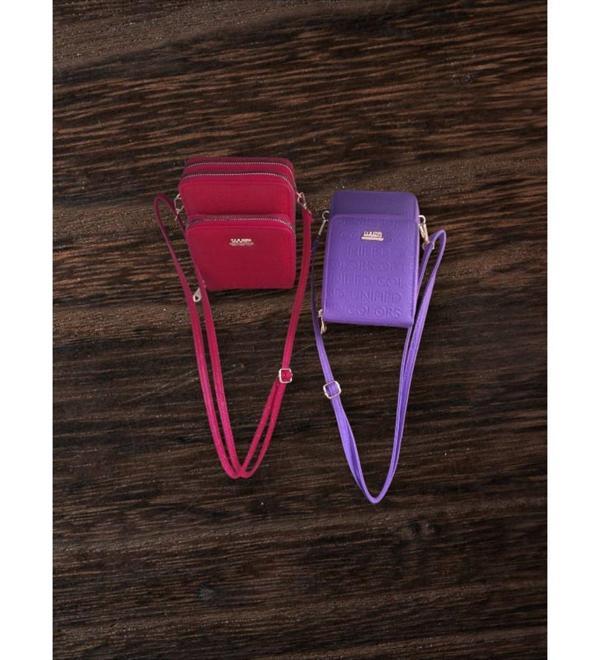 Kadın Suni Deri Baskılı Çapraz Askılı Telefon Bölmeli Cüzdan Çanta - Lila-pembe - Image 1