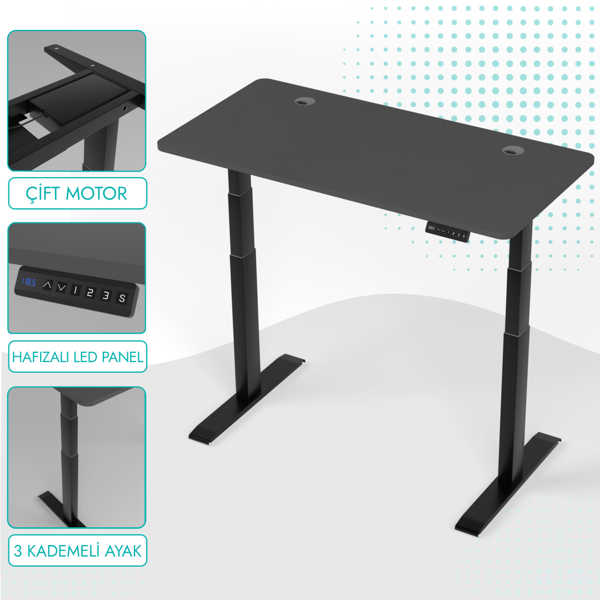 Karr Office O-Flex Duo Çift Motorlu Elektrikli Yükseklik Ayarlı Masa - 160X80 - Antrasit - Image 1