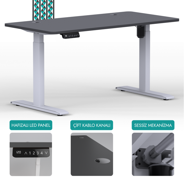 Karr Office O-Flex Tek Motorlu Elektrikli Yükseklik Ayarlı Masa - 160X80 - Antrasit - Image 1