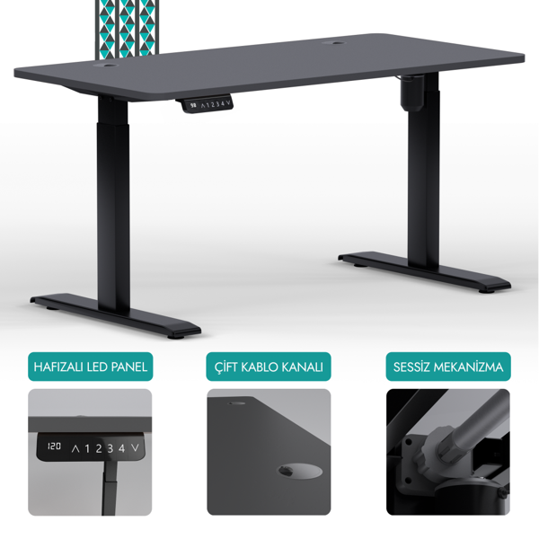 Karr Office O-Flex Tek Motorlu Elektrikli Yükseklik Ayarlı Masa - 160X80 - Antrasit - Image 1