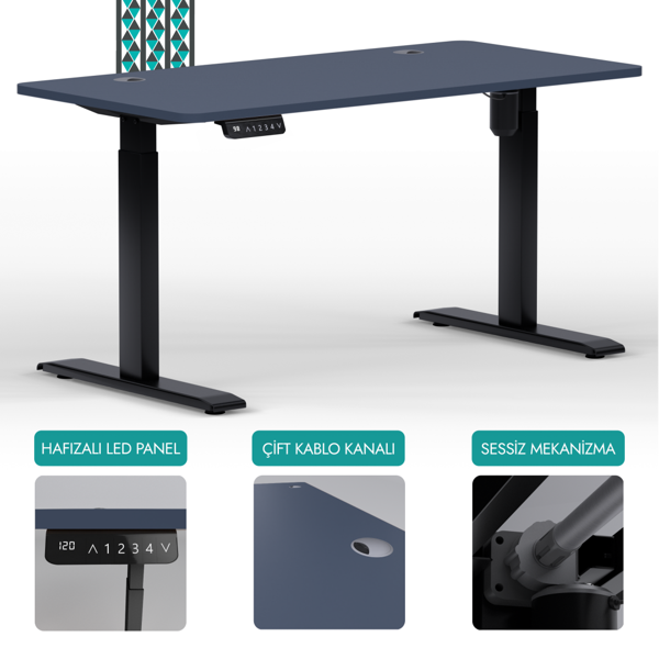 Karr Office O-Flex Tek Motorlu Elektrikli Yükseklik Ayarlı Masa - 180X80 - Pasifik Mavi - Image 1
