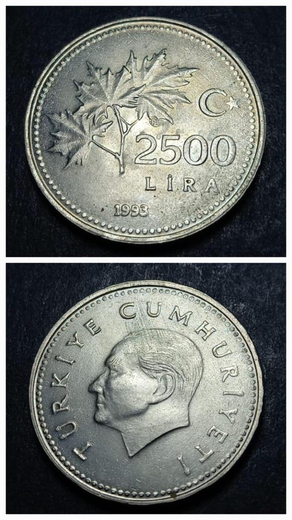 Escoines Koleksiyon 3996367e9d839a20b3 2500 Lira 1993 Nadir çıkar ÇİL eski madeni para - Image 1