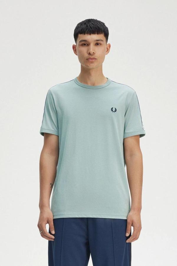 Fred Parry Erkek Mavi Logo Detaylı T-shirt - Image 1