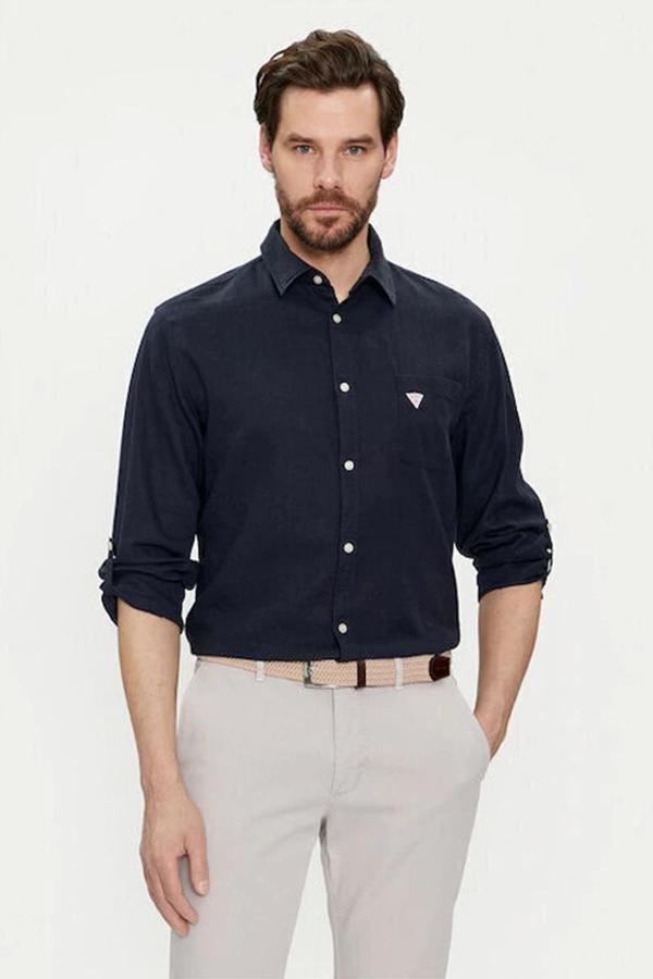 Guess Erkek Fluid  Keten Karışımlı Regular Fit Gömlek - Image 1