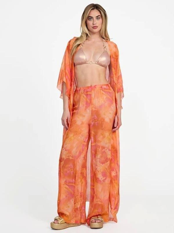 Guess Kadın Pudra Renk Kırışık Şifon Pantolon - Image 1
