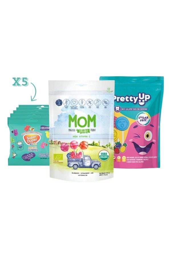 Mom Organik Lolipop 58G & Pretty Up Şekersiz Lolipop 55G & Mutlivitamin Ve Mineralli Jelibon 20Gx5 - Image 1