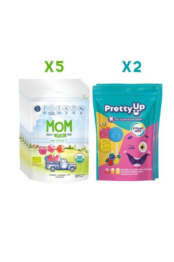 Mom Organik Lolipop 58G X 5 Paket & Pretty Up Şekersiz Lolipop 55G X 2 Paket - Image 1