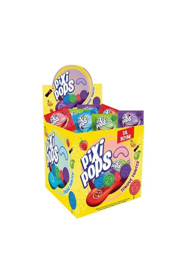 Pıxı Pops Kabartmalı Yüz Ifadeli, Dil Boyayan Yassı Lolipop 6,2 Grx150Adet/1 Kutu - Image 1