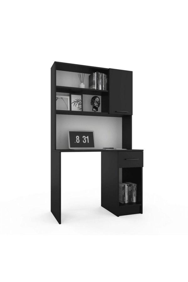 Anzera Lume Ofis/Çalışma Masası - Siyah - Dolaplı - Raflı - Çekmeceli - Image 1