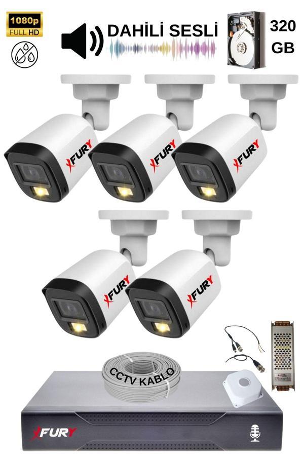 FURY 5 Kamera Sesli Gece Renkli Güvenlik Kamerası Full Hd-su Geçirmez Güvenlik Kamerası Seti 320GB - Image 1