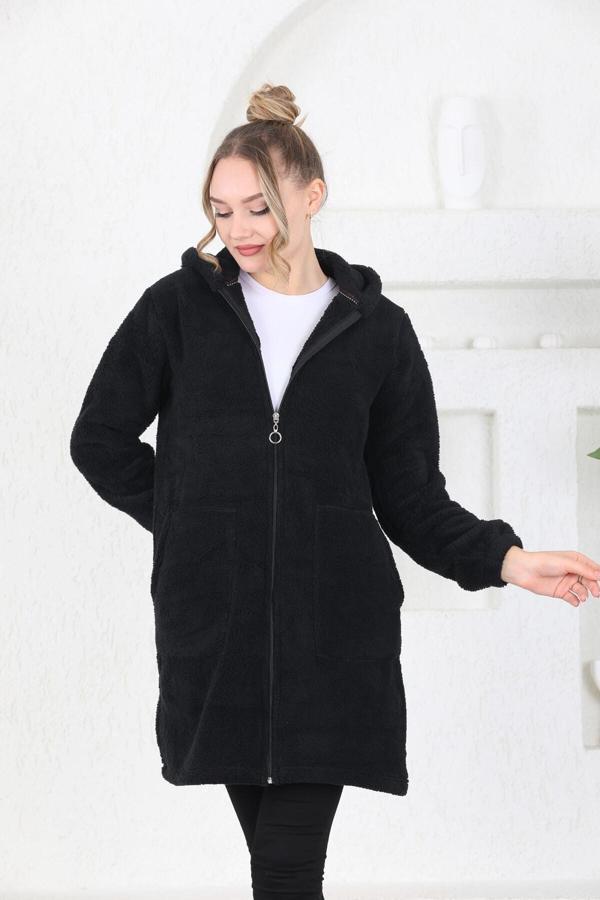 Moda Ugs Welsoft Fermuarlı Kapüşonlu Uzun Polar Hırka Haki Yeşil - Image 1