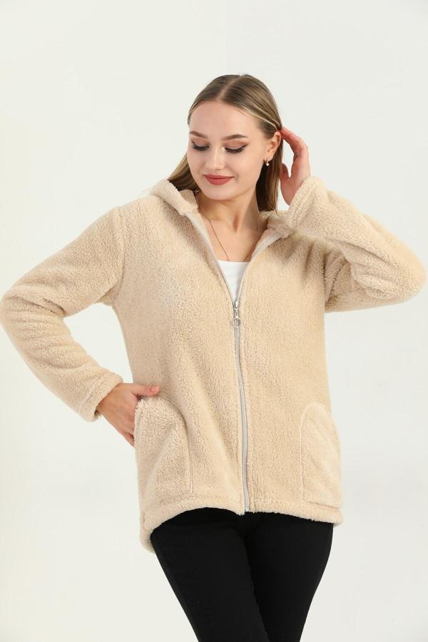 Moda Ugs Welsoft Fermuarlı Kapüşonlu Kısa Polar Hırka Haki Yeşil - Image 1