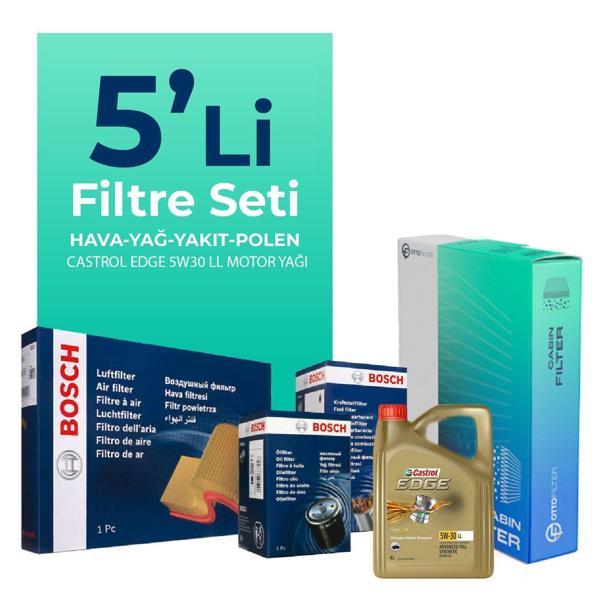 Bosch Audi A4 1.9 Dizel Filtre Bakım Seti Castrol Motor Yağlı (2004-2009) 5 Li - Image 1