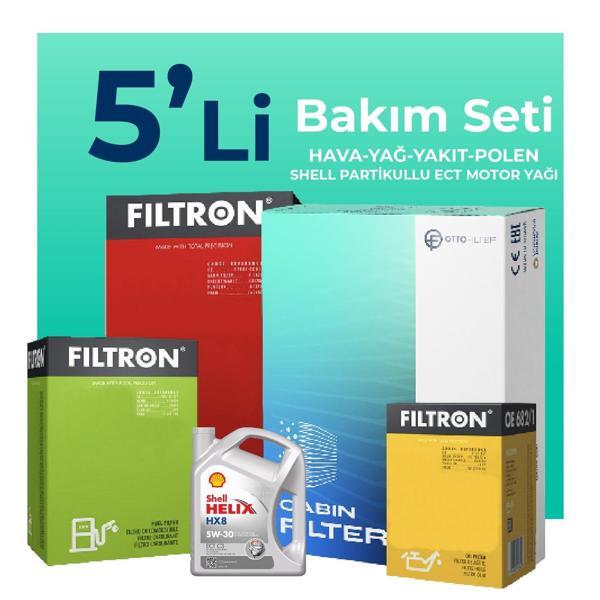 Filtron Volkswagen Touareg 2.5 Dizel Filtre Bakım Seti Shell Motor Yağlı (2004-2009) 5 Li - Image 1
