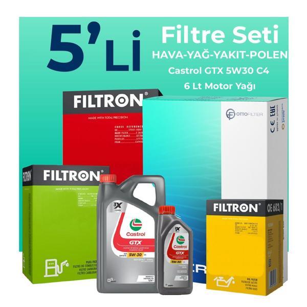 Filtron Dacia Sandero 1.5 BlueDci Dizel Filtre Bakım Seti Castrol Motor Yağlı (2018-2021) 5 Li - Image 1