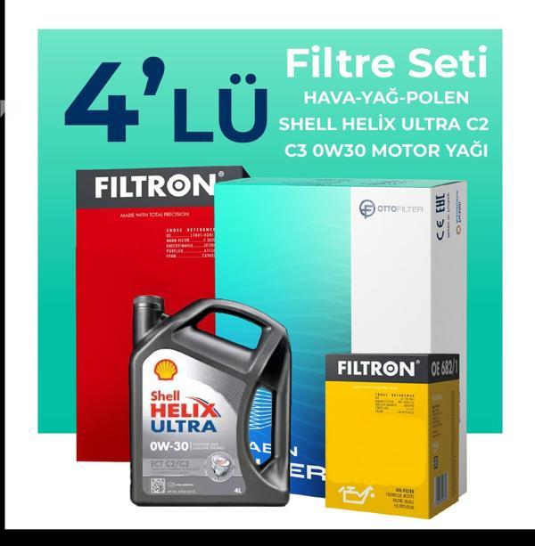 Filtron Peugeot 3008 1.6 Benzin Vti Filtre Bakım Seti Shell Motor Yağlı (2010-2015) 4 Lü - Image 1