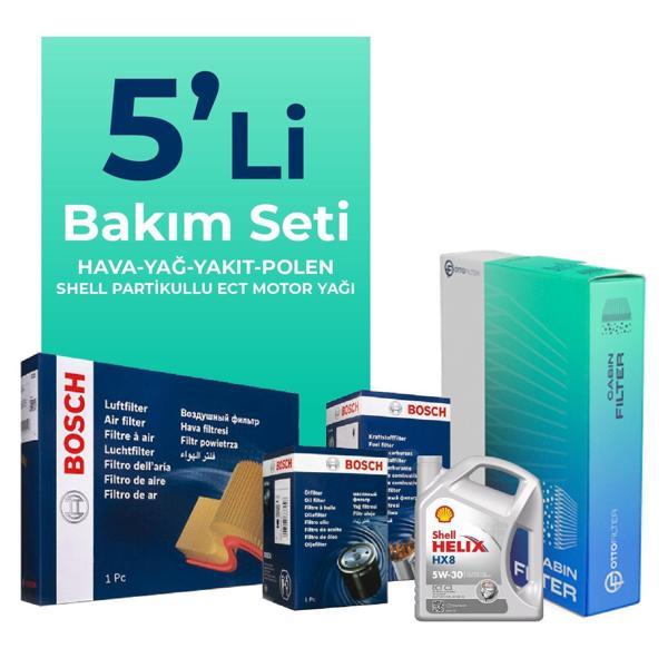 BOSCH Peugeot 3008 1.6 Dizel E-HDi Filtre Bakım Seti Shell Motor Yağlı (2010-2014) 5 Li - Image 1