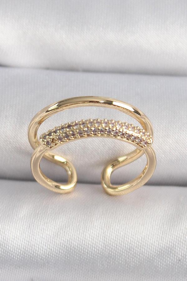 Pirinç Gold Renk Zirkon Taşlı Kadın Yüzük - TJ-BYK3492 - Image 1