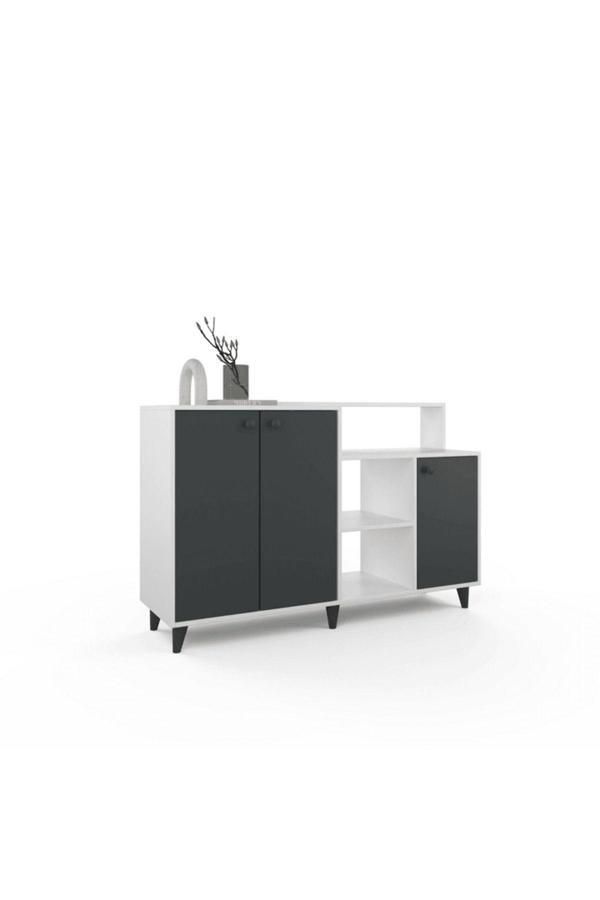 Anzera Siena Şifonyer / Konsol - Antrasit / Beyaz - 4 Kapaklı - Image 1