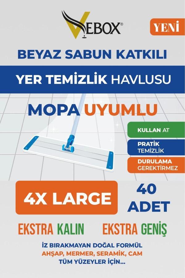 VEBOX BEYAZ SABUN KATILI MOP UYUMLU YER TEMİZLİK HAVLUSU MOP 40 AD - Image 1