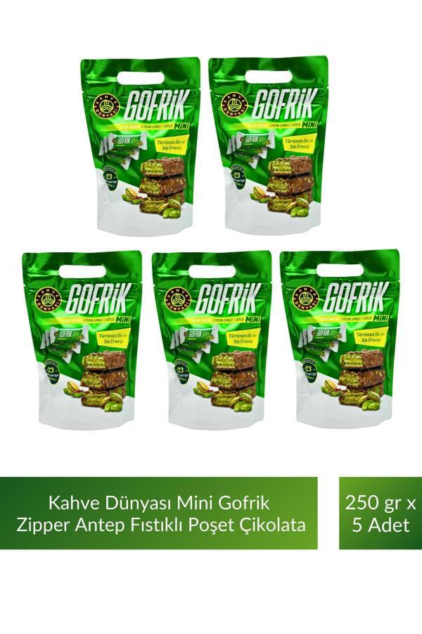 Kahve Dünyası Mini Gofrik Zipper Antep Fıstıklı Gofrik Poşet Çikolata 250 gr x 5 Adet - Image 1