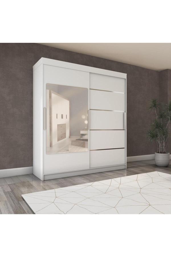 İki Kapaklı Sürgülü Gardırop 200/210 Cm (PARLAK BEYAZ) - Image 1