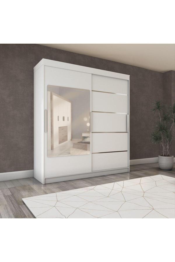 Yilwood İki Kapaklı Sürgülü Gardırop 140/210 Cm (PARLAK BEYAZ) - Image 1