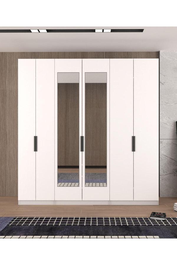 Yilwood Kapaklı Boydan Aynalı 230/245 Cm Tavana Kadar Gizli Çekmeceli (PARLAK BEYAZ) Rengi - Image 1