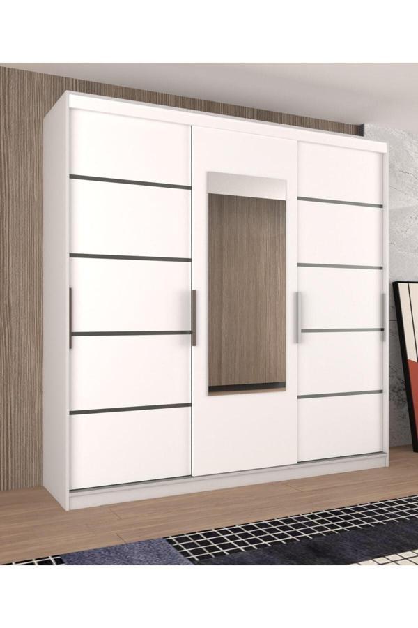 Yilwood Sürgülü Gardırop Boydan Kapaklı Tavana Kadar Kapaklı Çıtalı Dolap 280/245 Cm (PARLAK BEYAZ) Rengi - Image 1