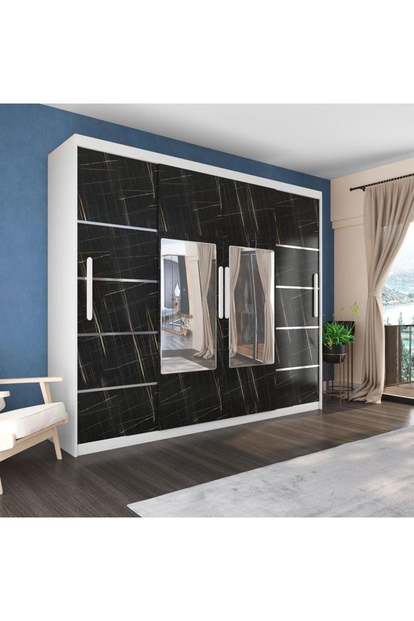 Yilwood Sürgülü Gardırop Dört Kapaklı Aynalı 360/230cm (PARLAK BEYAZ SONATA) Rengi - Image 1