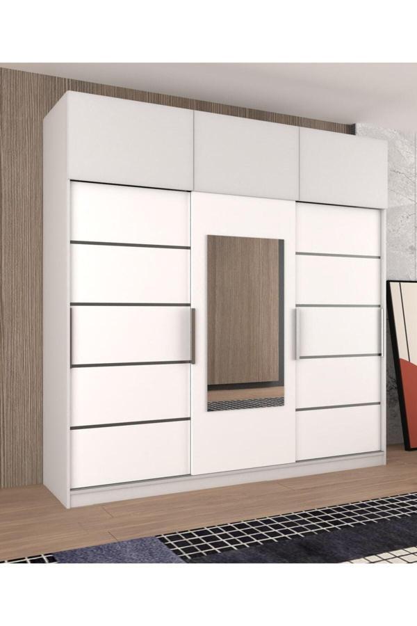 Yilwood Sürgülü Gardırop Kısmi Kapaklı 240/245 Cm Boydan Kapaklı Dolap (PARLAK BEYAZ) Rengi - Image 1